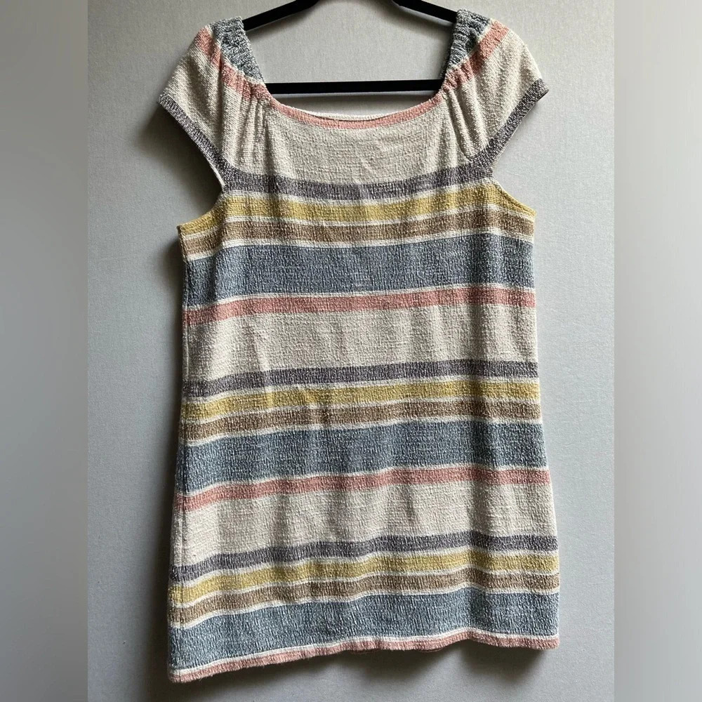 Madewell Texture & Thread Cap Sleeve Dress Stripe Button Front Casual M - Picture 4 of 10